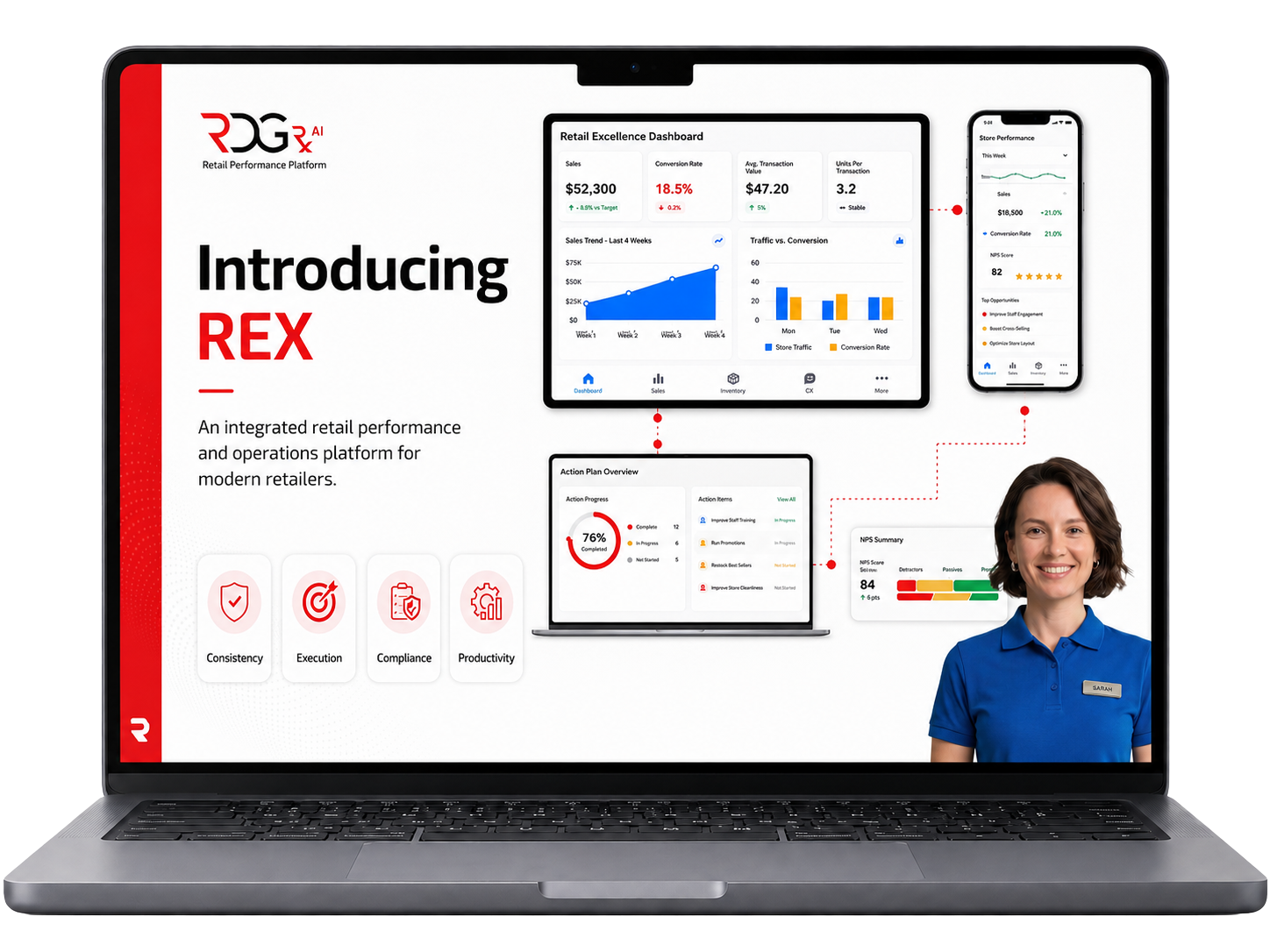 REX dashboard preview on laptop